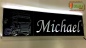 Preview: LED Namensschild Detailzeichnung Zugmaschine Gravur "Michael" oder Wunschname auf Rechteckplatte - Truckerschild Neonschild Leuchtschild