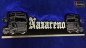 Preview: LED Namensschild Detailzeichnung Zugmaschine Gravur "Nazareno" oder Wunschname in Frakturschrift Oldenglish als Konturschnitt - Truckerschild Neonschild Leuchtschild