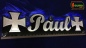 Preview: LED Namensschild Symbolik Eisernes Kreuz Gravur "Paul" oder Wunschname als Konturschnitt - Truckerschild Neonschild Leuchtschild