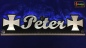 Preview: LED Namensschild Symbolik Eisernes Kreuz Gravur "Peter" oder Wunschname als Konturschnitt - Truckerschild Neonschild Leuchtschild