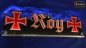 Preview: LED Namensschild Symbolik Eisernes Kreuz Gravur "Roy" oder Wunschname in Frakturschrift Altdeutsch als Konturschnitt - Truckerschild Neonschild Leuchtschild