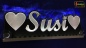 Preview: LED Namensschild Symbolik Herzen Gravur "Susi" oder Wunschname als Konturschnitt - Truckerschild Neonschild Leuchtschild