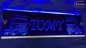 Mobile Preview: LED Namensschild Detailzeichnung Zugmaschine Gravur "TOMY" oder Wunschname auf Rechteckplatte - Truckerschild Neonschild Leuchtschild