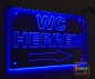 Preview: LED WC-Schild "WC Herren + Pfeil n. rechts" (Klosett Örtchen Toilette) Toilettenschild Hinweisschild Wegweiser Leuchtschild