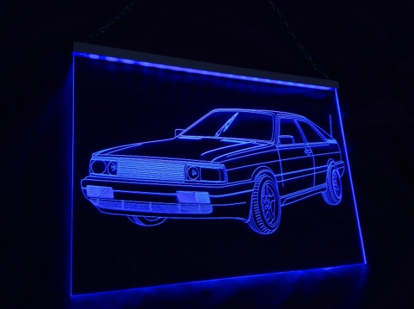 LED Fahrzeug-Gravur für "Audi Quattro + Urquattro" Oldtimer Liebhaber Tuning Wanddekoration Leuchtschild