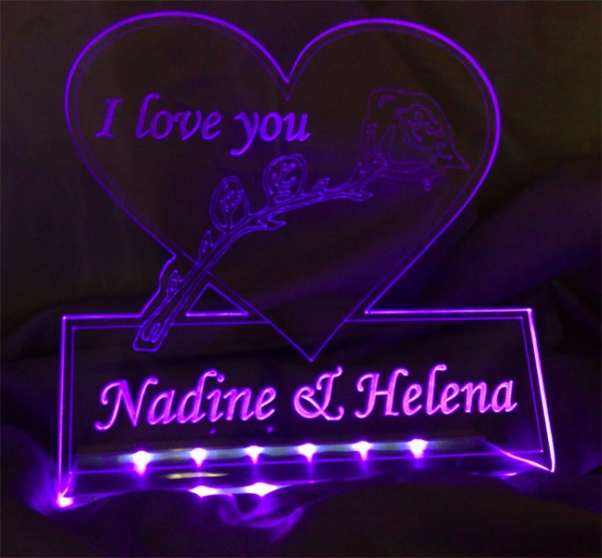 Preview: #LED Aufsteller Herz + Ringe Spruch Gravur "XXX" - Geschenk Liebe Hochzeit Heirat Lampe Leuchte