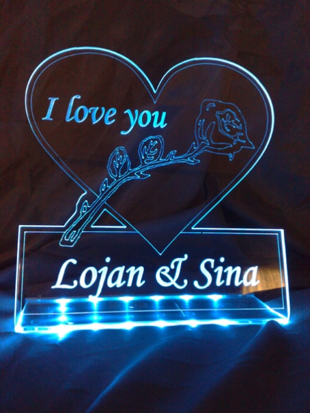 Preview: #LED Aufsteller Herz + Ringe Spruch Gravur "XXX" - Geschenk Liebe Hochzeit Heirat Lampe Leuchte
