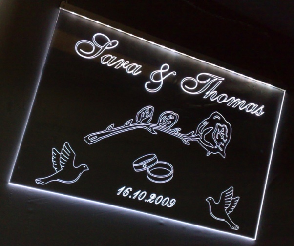 #LED Ereignisschild Gravur "Symbolik + Wunschnamen" Anlass Hochzeit Geschenk Geburt Geburtstag Auszeichnung Prämierung