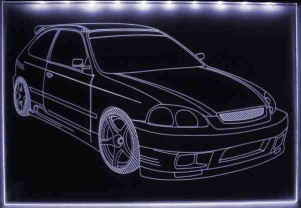 LED Fahrzeug-Gravur für "Honda Civic 16V" Oldtimer Liebhaber Tuning Wanddekoration Leuchtschild