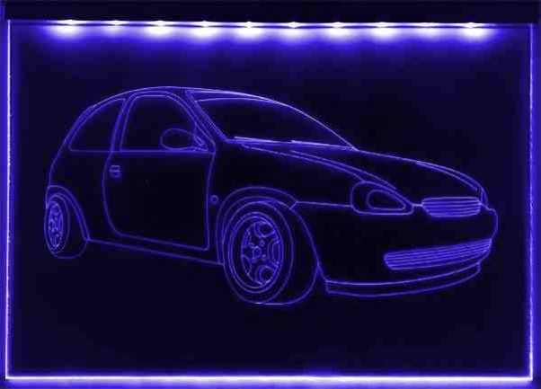 LED Fahrzeug-Gravur für "Opel Corsa B GSI 16V" Oldtimer Liebhaber Tuning Wanddekoration Leuchtschild