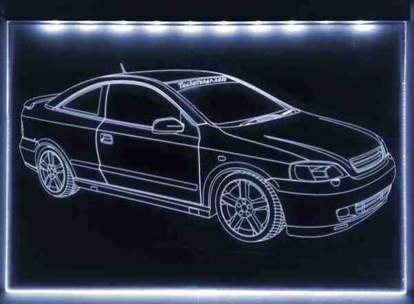 LED Fahrzeug-Gravur für "Opel Astra G Coupe 16V GSI" Oldtimer Liebhaber Tuning Wanddekoration Leuchtschild