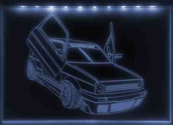 LED Fahrzeug-Gravur für "VW Golf 2 GTI GT" Oldtimer Liebhaber Tuning Wanddekoration Leuchtschild