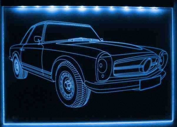 LED Fahrzeug-Gravur für "Mercedes 250 SL" Oldtimer Liebhaber Tuning Wanddekoration Leuchtschild