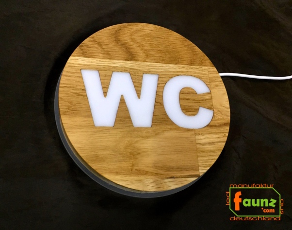 Holz - LED WC-Schild rund "WC Schild mit Farbsteuerung "  LED Toilettenschild - LED frei besetzt WC Schild
