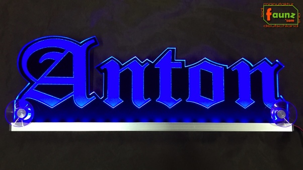 LED Namensschild Gravur "Anton" oder Wunschname in Frakturschrift Altdeutsch als Konturschnitt - Truckerschild Neonschild Leuchtschild