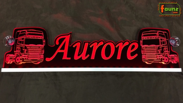 LED Namensschild Detailzeichnung Zugmaschine Gravur "Aurore" oder Wunschname als Konturschnitt - Truckerschild Neonschild Leuchtschild