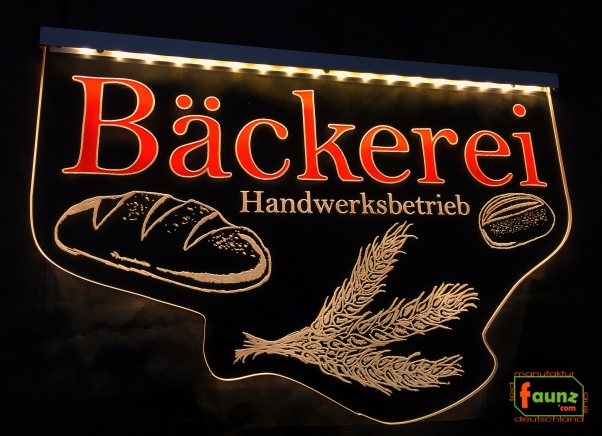 LED Werbeschild Firmenschild Gravur "Bäckerei Handwerksbetrieb" - Ladenschild Leuchtreklame Leuchtschild