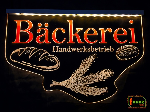 LED Werbeschild Firmenschild Gravur "Bäckerei Handwerksbetrieb" - Ladenschild Leuchtreklame Leuchtschild