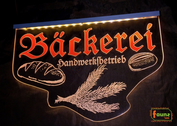 LED Werbeschild Firmenschild Gravur "Bäckerei Handwerksbetrieb" in Frakturschrift Altdeutsch - Ladenschild Leuchtreklame Leuchtschild