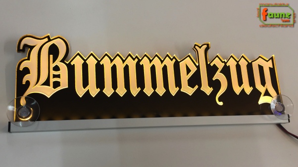 LED Namensschild Gravur "Bummelzug" oder Wunschname in Frakturschrift Altdeutsch als Konturschnitt - Truckerschild Neonschild Leuchtschild