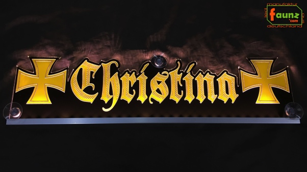 LED Namensschild Symbolik Eisernes Kreuz Gravur "Christina" oder Wunschname als Konturschnitt - Truckerschild Neonschild Leuchtschild