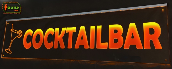 LED Werbeschild Angebotsschild schmal Gravur "Cocktailbar" Ladenschild Lichtwerbung Leuchtreklame Leuchtschild