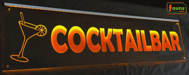 LED Werbeschild Angebotsschild schmal Gravur "Cocktailbar" Ladenschild Lichtwerbung Leuchtreklame Leuchtschild