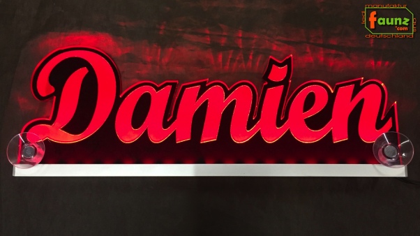 Ihr LED Wunschname "Damien" Namensschild Leuchtschild Truckerschild als Konturschnitt