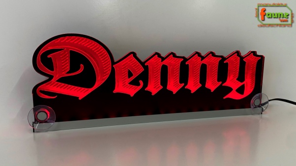 LED Namensschild Gravur "Denny" oder Wunschname in Frakturschrift Altdeutsch als Konturschnitt - Truckerschild Neonschild Leuchtschild