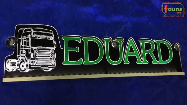 LED Namensschild Detailzeichnung Zugmaschine Gravur "EDUARD" oder Wunschname als Konturschnitt - Truckerschild Neonschild Leuchtschild