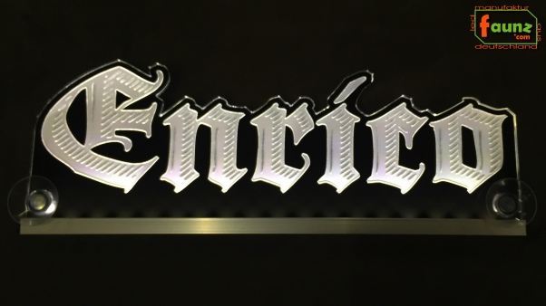 LED Namensschild Gravur "Enrico" oder Wunschname in Frakturschrift Altdeutsch als Konturschnitt - Truckerschild Neonschild Leuchtschild
