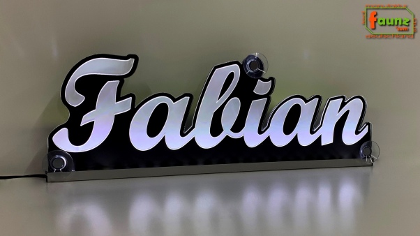 Ihr LED Wunschname "Fabian" Namensschild Leuchtschild Truckerschild als Konturschnitt