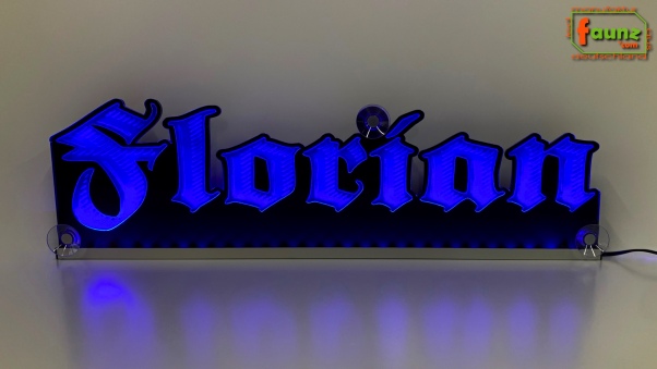 LED Namensschild Gravur "Florian" oder Wunschname in Frakturschrift Altdeutsch als Konturschnitt - Truckerschild Neonschild Leuchtschild