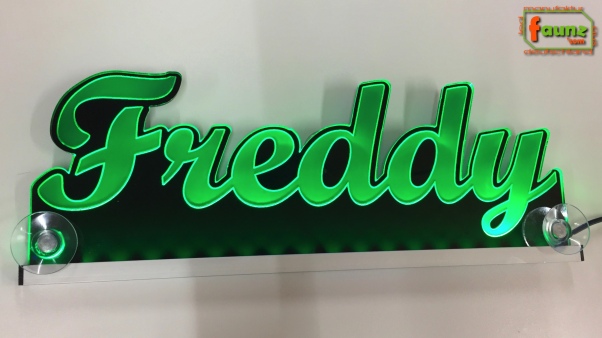 Ihr LED Wunschname "Freddy" Namensschild Leuchtschild Truckerschild als Konturschnitt