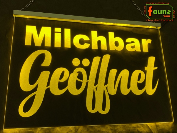 LED Hinweisschild "Geöffnet + Firmenname" | Acrylglas Leuchtschild