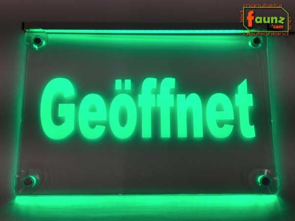 LED Hinweisschild Gravur “Geöffnet Info-Schild Signalschild Werbeschild  Leuchtschild