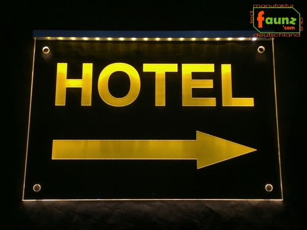 LED Orientierungsschild "Hotel + Pfeil" oder Ihr Text + Richtung - Hinweisschild Navigationsschild Wegschild Wegweiser Leuchtschild - Kopie