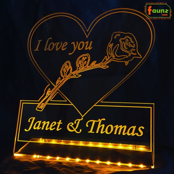 LED Aufsteller Herz "I love you + Wunschnamen" Geschenk Liebe Lampe Leuchtschild