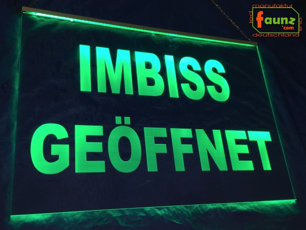 LED Hinweisschild Gravur "IMBISS GEÖFFNET" Info-Schild Signalschild Werbeschild Leuchtschild