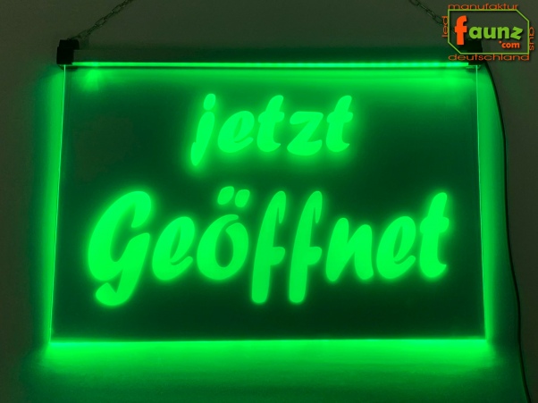 LED Hinweisschild Gravur "Jetzt Geöffnet" Info-Schild Signalschild Werbeschild Leuchtschild