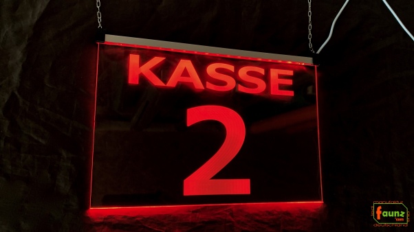 LED Kassenschild Aufhänger 2er Set "KASSE 1 - 2" Preisvorteil Hängeschild Kassenbeschilderung Nummer Leuchtschild mit Farbsteuerung per Schalter