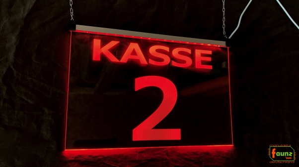 LED Kassenschild Aufhänger 3er Set "KASSE 1 - 3" Preisvorteil Hängeschild Kassenbeschilderung Nummer Leuchtschild mit Farbsteuerung per Schalter