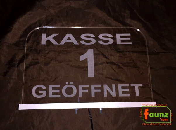 Preview: LED Kassenschild opak – Kassenbeschilderung mit opaker Gravur