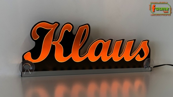 Ihr LED Wunschname "Klaus" Namensschild Leuchtschild Truckerschild als Konturschnitt