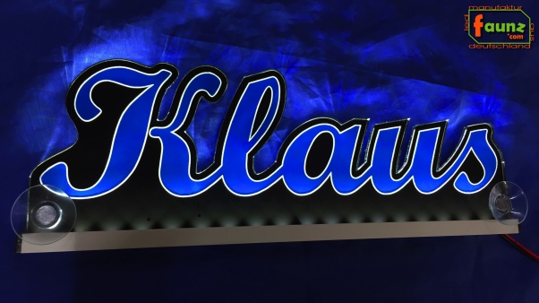 Ihr LED Wunschname "Klaus" Namensschild Leuchtschild Truckerschild als Konturschnitt