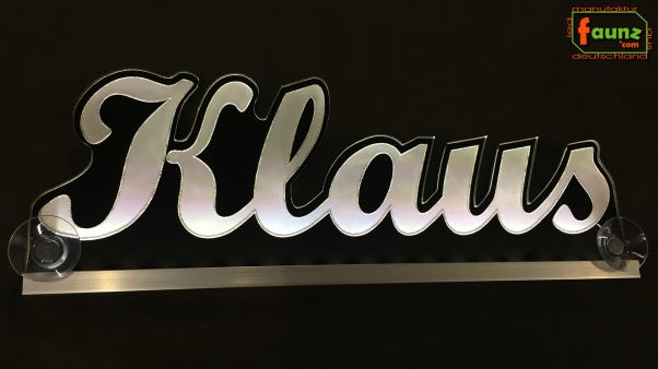 Ihr LED Wunschname "Klaus" Namensschild Leuchtschild Truckerschild als Konturschnitt