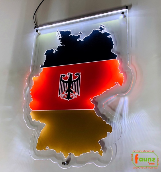 LED Leuchtschild, Gravur, Landkarte Deutschland als Konturschnitt, Wandbild, Dekoschild, LKW Rückwand Schild
