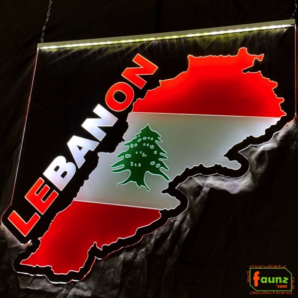 LED Leuchtschild Gravur Landkarte Flagge "Lebanon" als Konturschnitt Wandbild Dekoschild Rückwand Schild