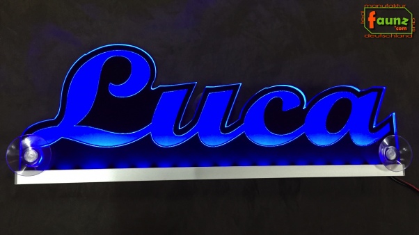 Ihr LED Wunschname "Luca" Namensschild Leuchtschild Truckerschild als Konturschnitt