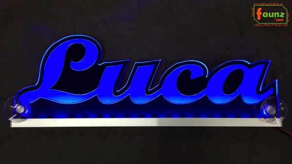 Ihr LED Wunschname "Luca" Namensschild Leuchtschild Truckerschild als Konturschnitt